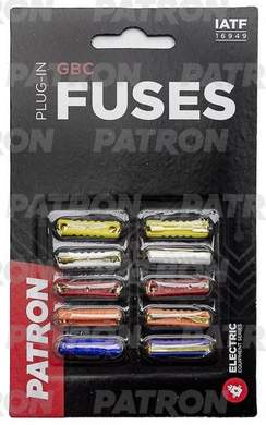 Предохранители цилиндрические европейские/польские GBС VAZ, Mercedes PATRON PFS004 GBC PLUG-IN FUSES (5Ax2 8Ax2 16Ax2 20Ax2 25Ax2) 10pcs
