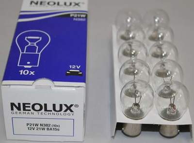 Лампа 1-конт. NEOLUX N382 12V 21W белая (61213, P21W, BA15S, 5XFS10, S25)