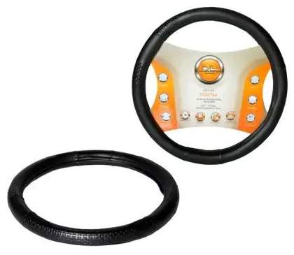 Оплетка на руль кожаная AIRLINE AWC-SL-03M 38см тисненая черная