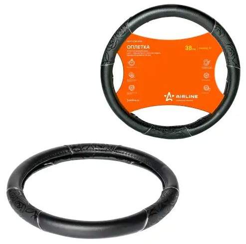 Оплетка на руль кожаная AIRLINE AWC-CM-06M 38см черный