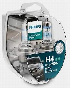 Лампа PHILIPS H4 12V 60/55W +150% P43T X-treme Vision Pro 150 (пара)
