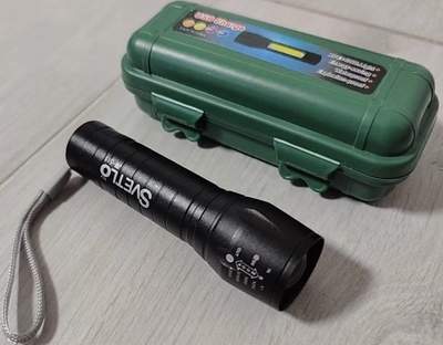 Фонарь аккумуляторный металл. LED JW-511 SVETO Li-Ion 18650, 9см, Zoom, бок.COB, MicroUSB, mini, пласт.зел.кейс