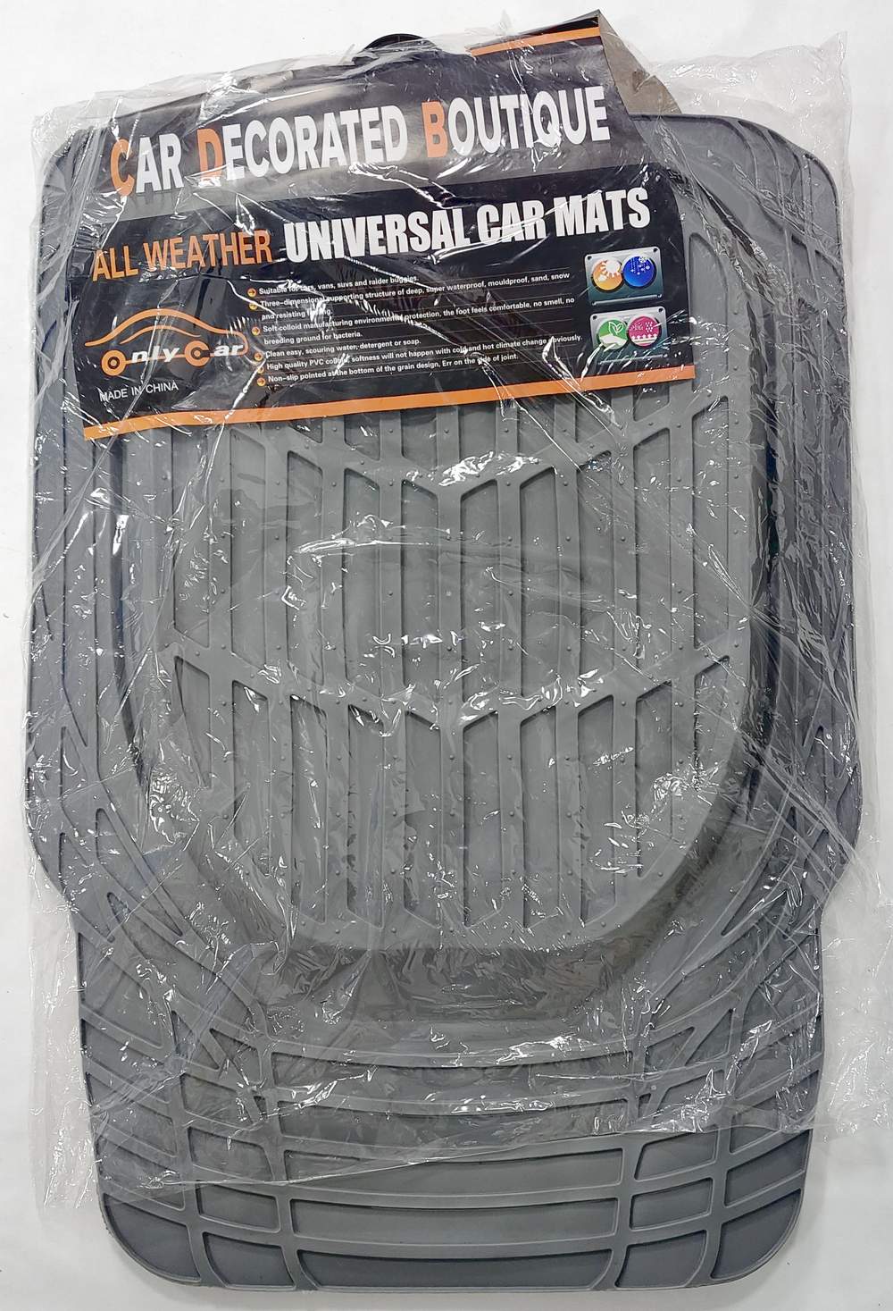 Полики резиновые Universal Car Mats серые, задний сплошной мостиком