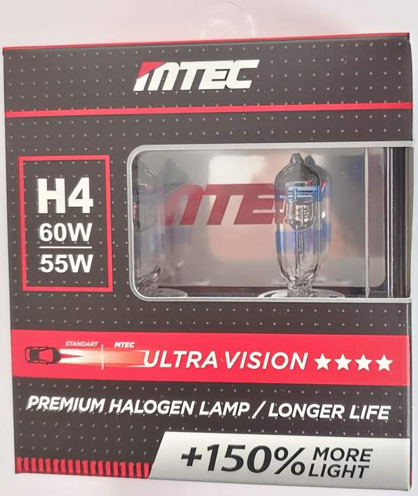 Лампа MTEC H4 12V 60/55W P43T +150% BOX (пара)
