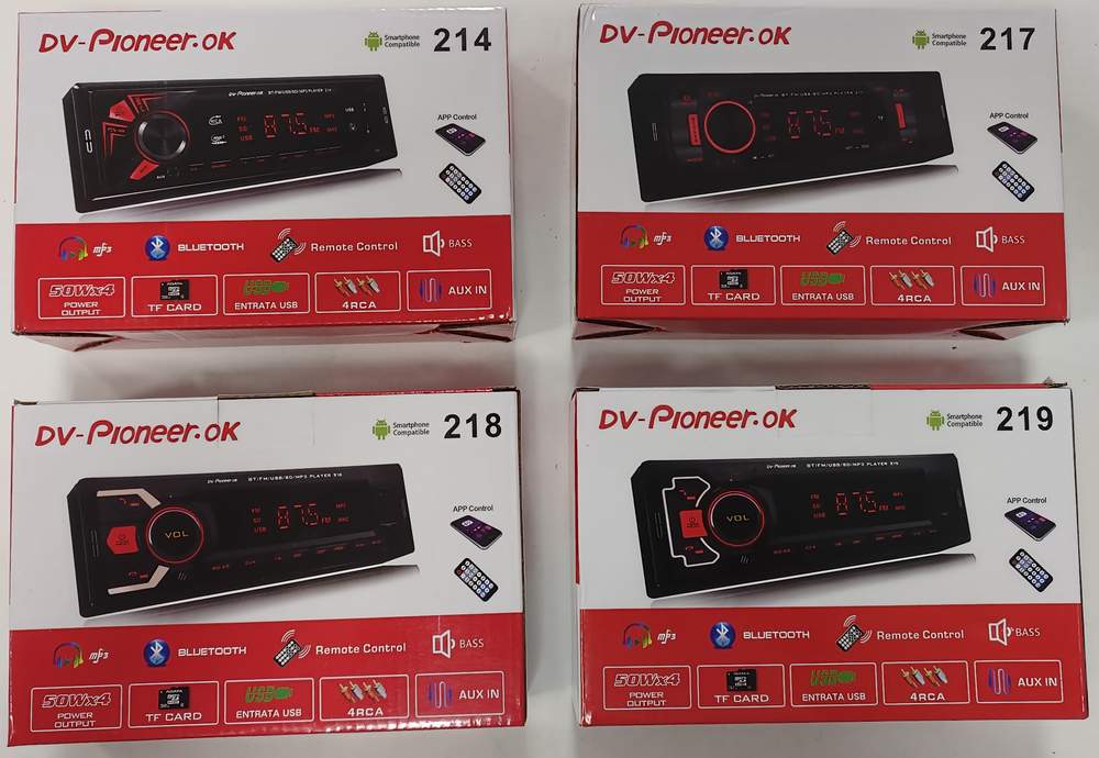 Магнитола 1DIN/Radio/MP3/BT DV-Pioneer.OK DEH-MP516/517/518/519/563/263/264/265/267/268/212/214/217/218/219.220 (Mobile App Control, USB Carger, пульт)