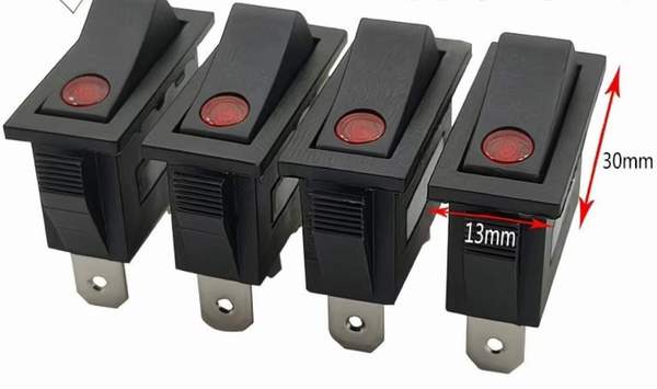 Тумблер прямоугольный одинарный узкий 3-конт. 13x30mm черный KCD3