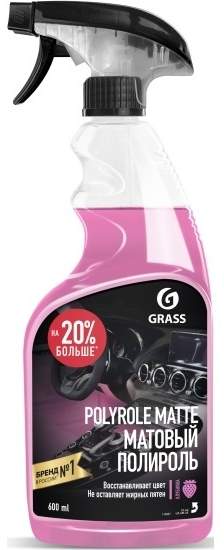 Полироль панели матовый триггер GRASS Polyrole Matte bubble 600мл (профессиональный очиститель-полироль для пластиковых, кожаных и резиновых элементов салона неокрашенного бампера и шин)