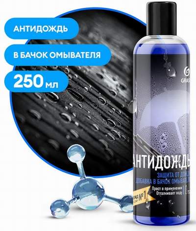 Антидождь - моющее средство для стекол и зеркал в бачок омывателя флакон GRASS 250мл