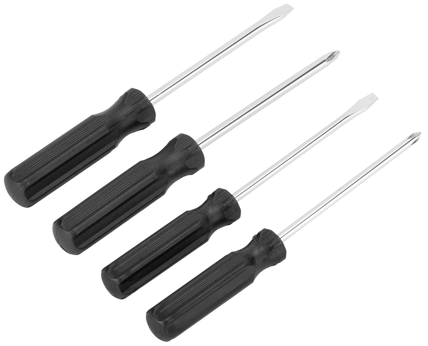 Набор отверток 4pcs SL5x100 / 6x100/ / PH1x100 / 2x100, углеродистая сталь, пластиковая рукоятка трехкомпонентная рукоятка (13220)