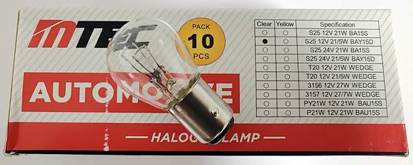 Лампа 2-конт. 12V 21/5W белая (61215, P21/5W, P25, S25, BA15D)