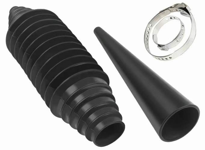 Пыльник рулевой рейки универсальный растягиваемый, одевается через конус без разбора, с конусом