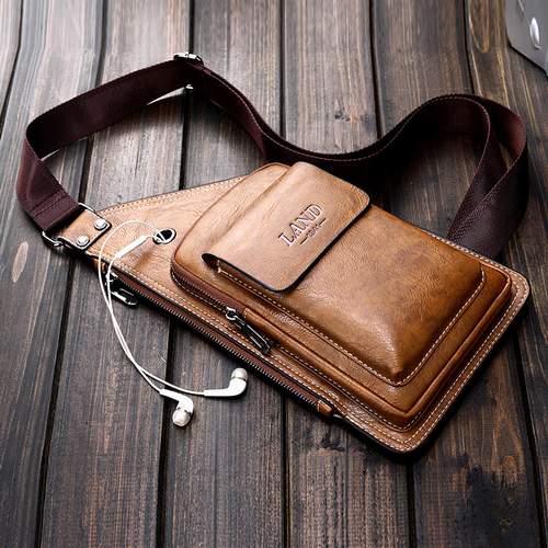 Сумка/барсетка для документов кожаная ремень ч/з плечо трапеция (черная/светло-коричнеая/темно-коричневая)