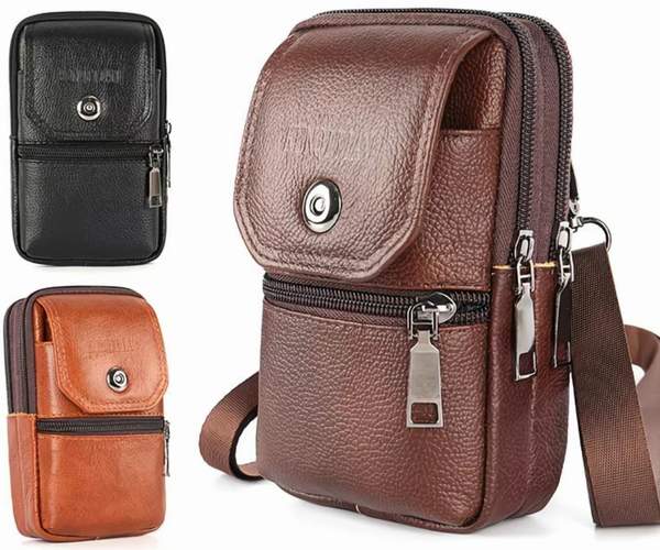 Сумка/барсетка для документов кожаная ремень ч/з плечо (черная/светло-коричнеая/темно-коричневая)