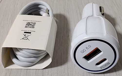 Зарядка телефонная от прикуривателя 1xUSB, 1xType-C PD30W (головка + шнур Type-C) OPPO