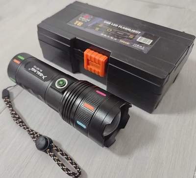 Фонарь аккумуляторный металл. LED BL-107-TG X-BALOG ZOOM, Li-Ion 18650, 2000LM, Type-C, PowerBank пласт.кейс (++)