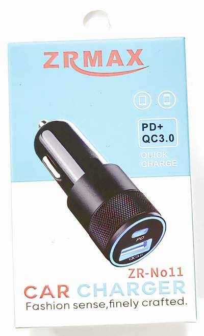 Зарядка телефонная от прикуривателя (головка без шнура) 1xUSB QC3.0, 1xType-C PD, ZRMAX ZR-11