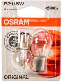 Лампа 2-конт. 12V 21/5W белая (61215, P21/5W, P25, S25, BA15D) блистер, к-т 2шт
