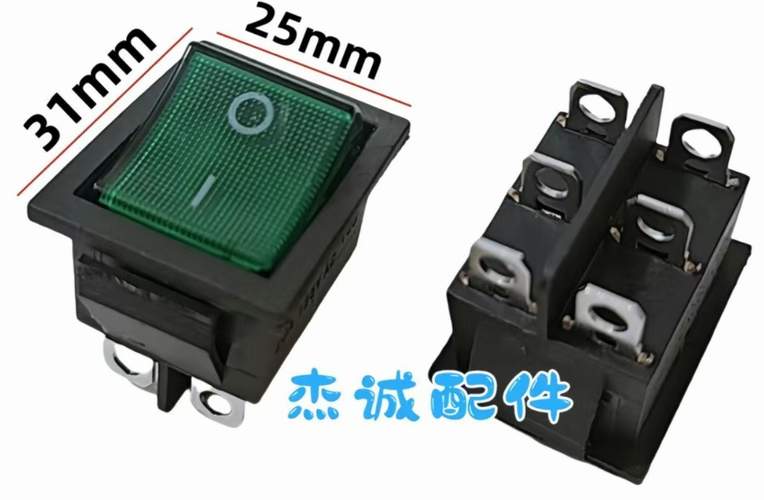 Тумблер прямоугольный одинарный широкий 6-конт. зеленый KCD6