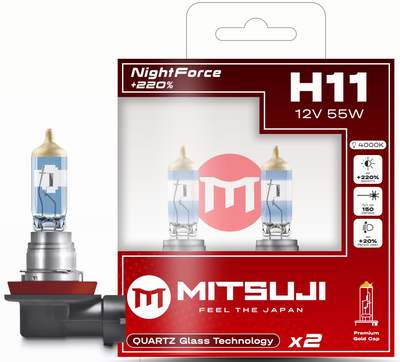 Лампа MITSUJI H11 12V 55W Night Force +220% (пара)