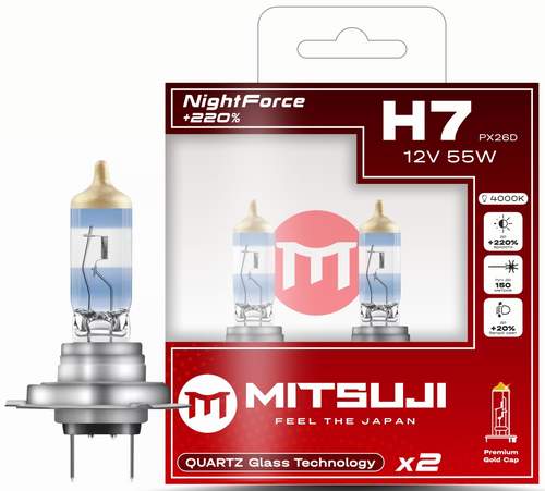 Лампа MITSUJI H7 12V 55W Night Force PX26D +220% (пара)