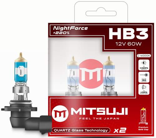 Лампа MITSUJI HB3 12V 60W Night Force +220% (пара)