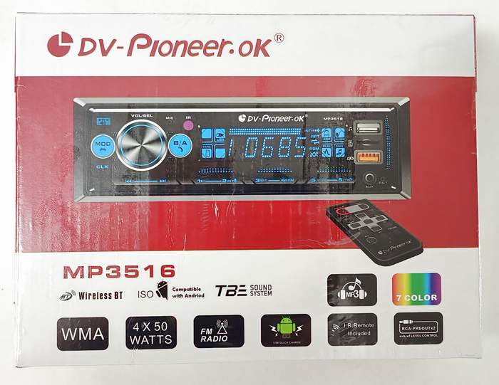 Магнитола 1DIN/Radio/MP3/BT DV-Pioneer.OK MP3516