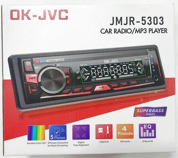 Магнитола 1DIN/Radio/MP3/BT OK-JVC JMJR-5303