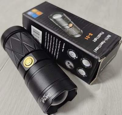 Фонарь аккумуляторный металл. LED S-51 SVETLO Li-ion 18650, Type-C, Zoom White/Orange/Blue, PowerBank, подсветка, толст, тяжёл. (++)