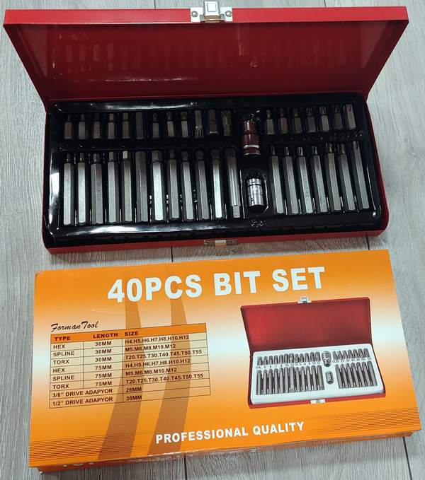 Набор бит PRIDE TOOLS PT-40 40pcs (многогранники длинные в красном металл. кейсе)